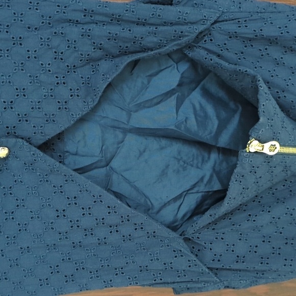 Draper James Dark Navy Eyelet Partial Open Back Feminine Dress Size 6 - Picture 8 of 9